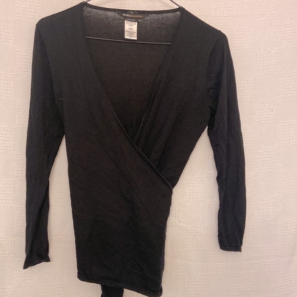 BCBG wrap tie 3/4 length sleeve silk+cotton black sweater, size US XS - Picture 3 of 7